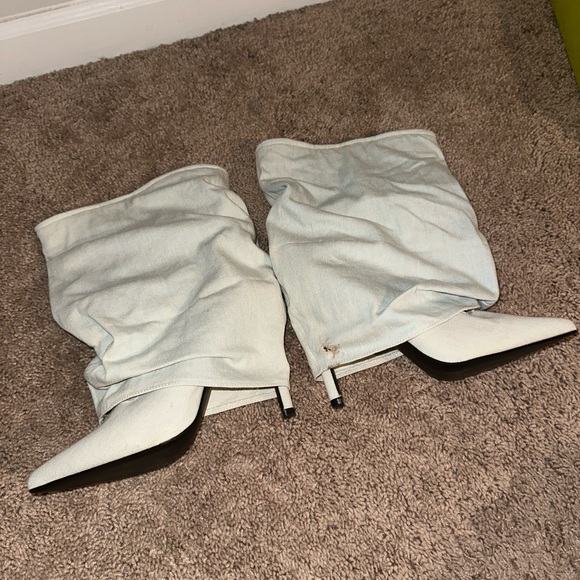 Denim Slouchy High Heeled Ankle Boots - Picture 4 of 7